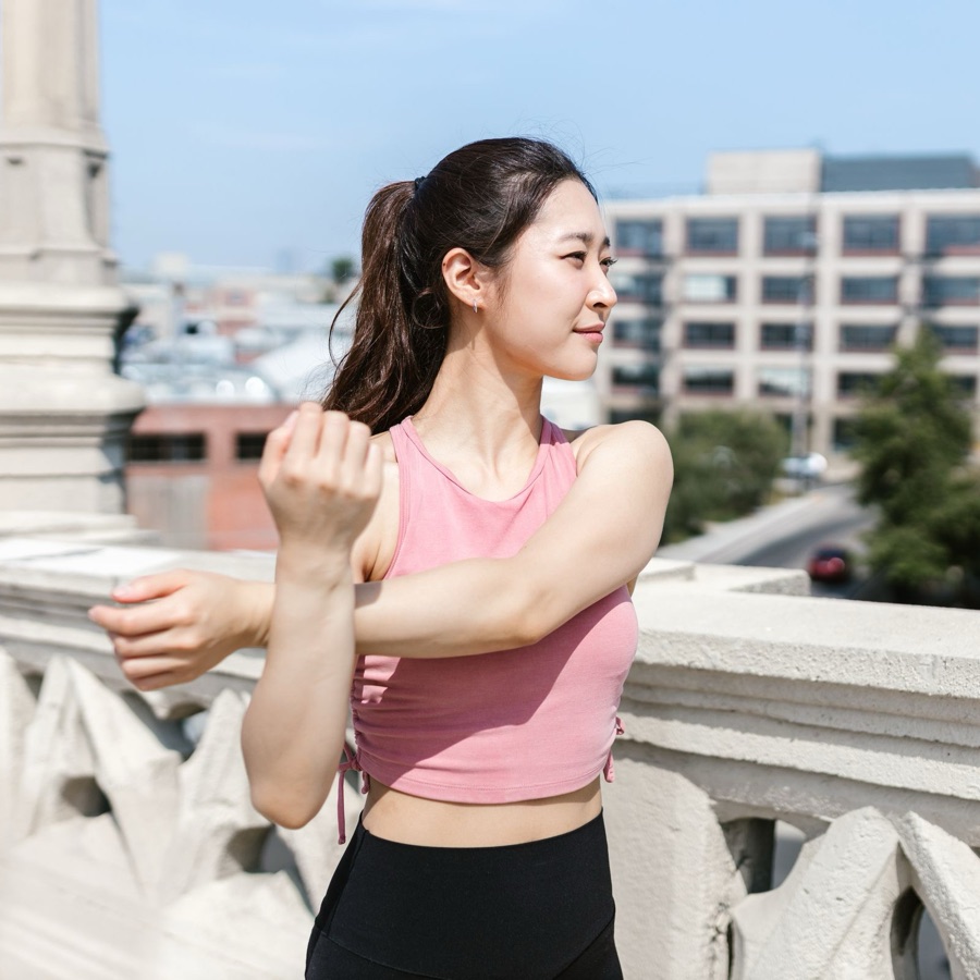 Woman stretching outdoors